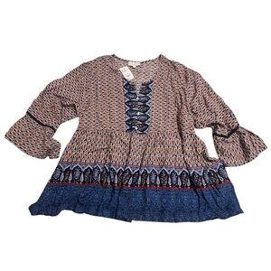 Women's Weekend Suzanne Betro Tunic 4X Blue Red Paisley